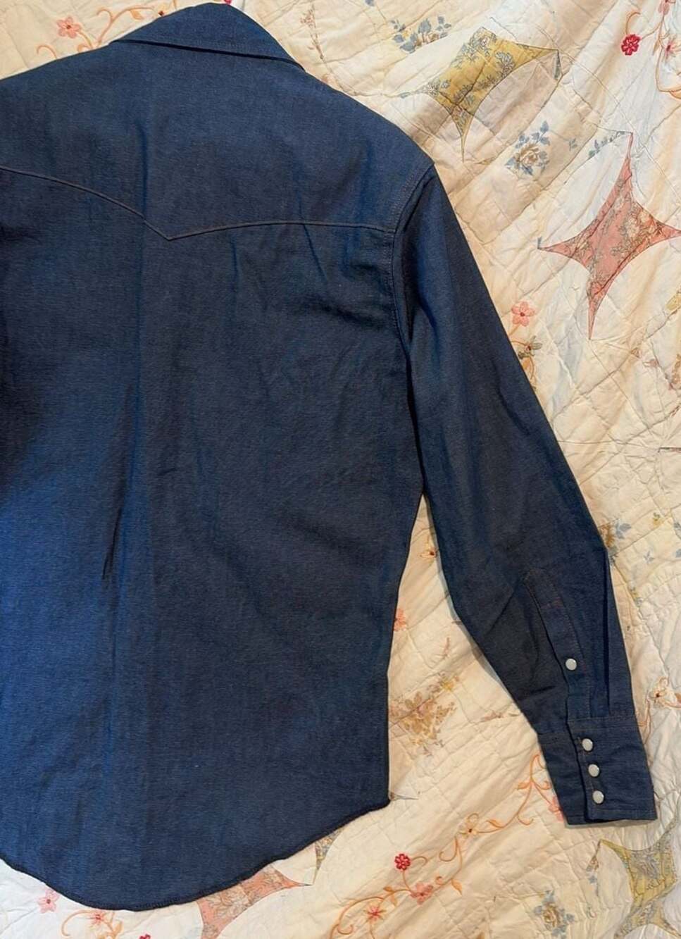 Wrangler Men's Cowboy Cut Long Sleeve Western Denim Snap Shirt 100% cotton - Picture 9 of 15